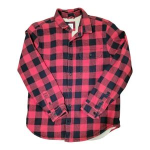 GAP Mens Buffalo Plaid Flannel Shirt Jacket Sherpa Lined Button Front‎